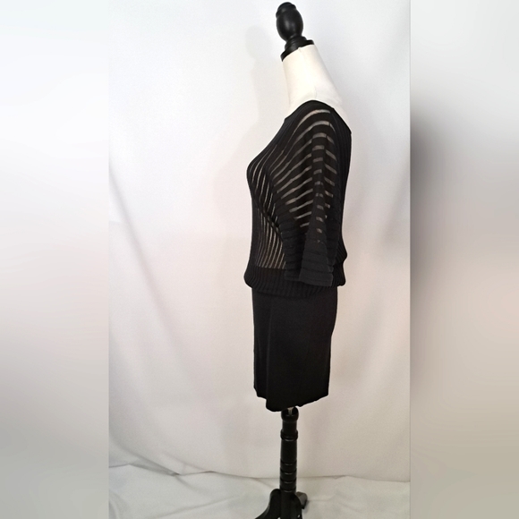 Trina Turk Black Sweater Knit Dress Mini Pima Cotton Mesh Dolman Sleeve LBD M - Picture 4 of 16
